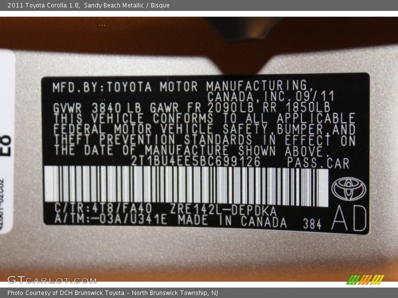 Sandy Beach Metallic / Bisque 2011 Toyota Corolla 1.8
