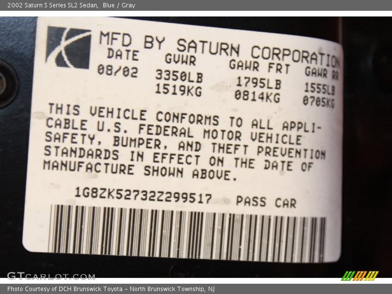 Blue / Gray 2002 Saturn S Series SL2 Sedan