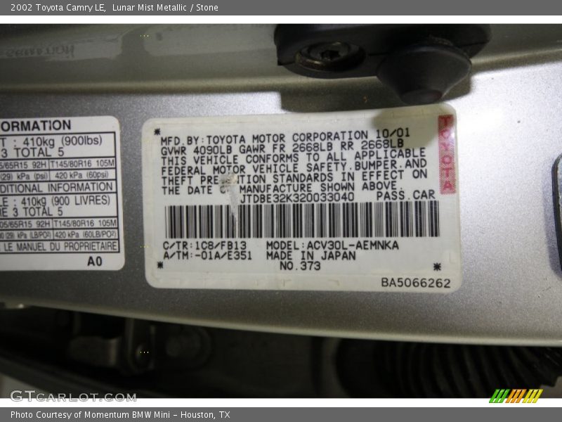Lunar Mist Metallic / Stone 2002 Toyota Camry LE