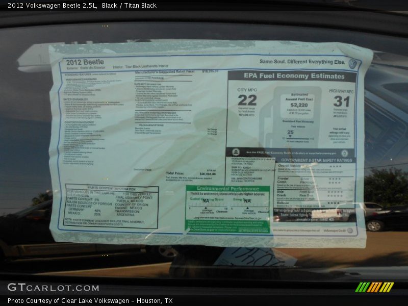 Black / Titan Black 2012 Volkswagen Beetle 2.5L
