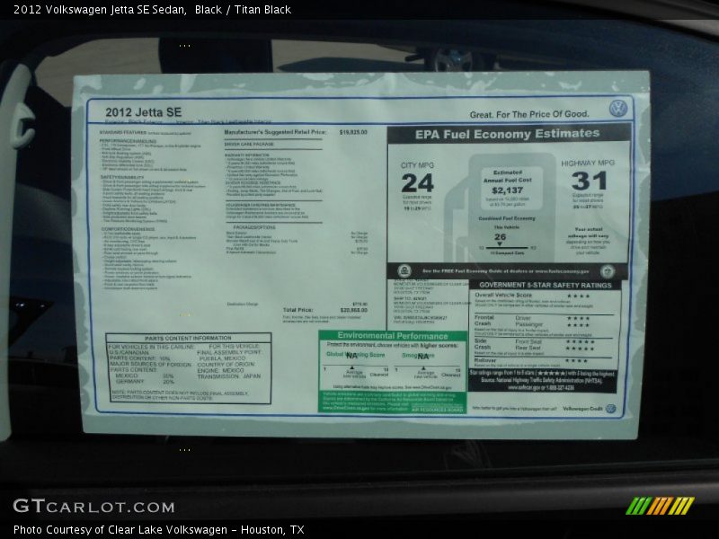 Black / Titan Black 2012 Volkswagen Jetta SE Sedan