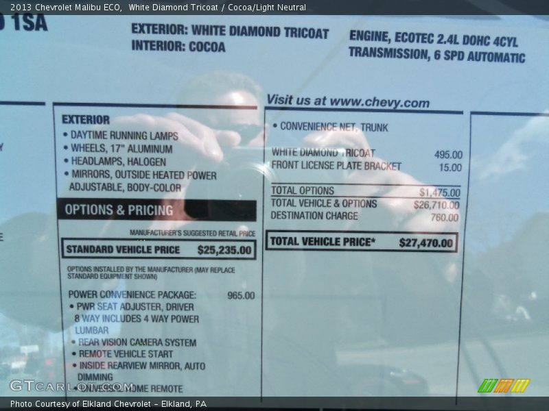 White Diamond Tricoat / Cocoa/Light Neutral 2013 Chevrolet Malibu ECO