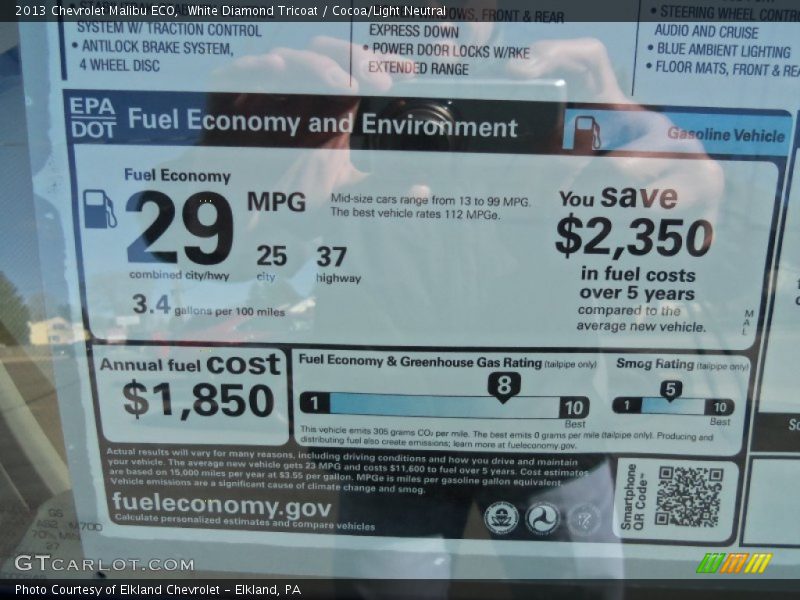 White Diamond Tricoat / Cocoa/Light Neutral 2013 Chevrolet Malibu ECO