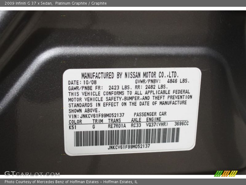 Platinum Graphite / Graphite 2009 Infiniti G 37 x Sedan