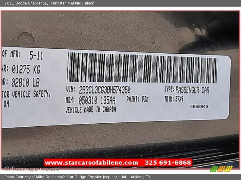 Tungsten Metallic / Black 2011 Dodge Charger SE