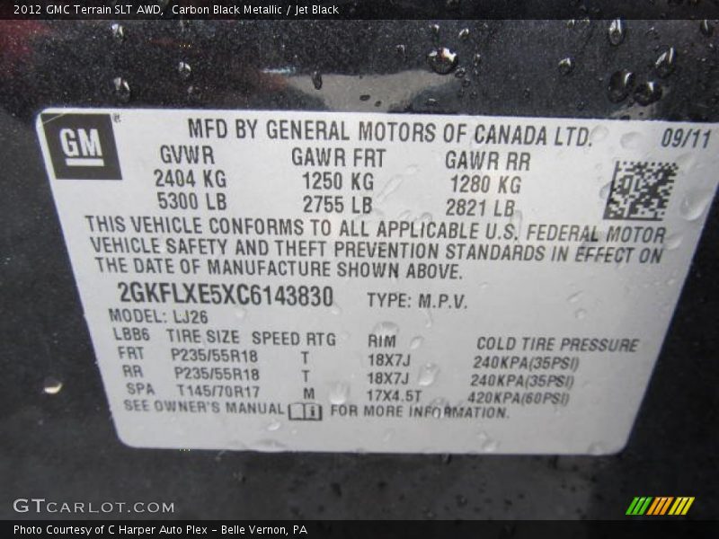 Carbon Black Metallic / Jet Black 2012 GMC Terrain SLT AWD