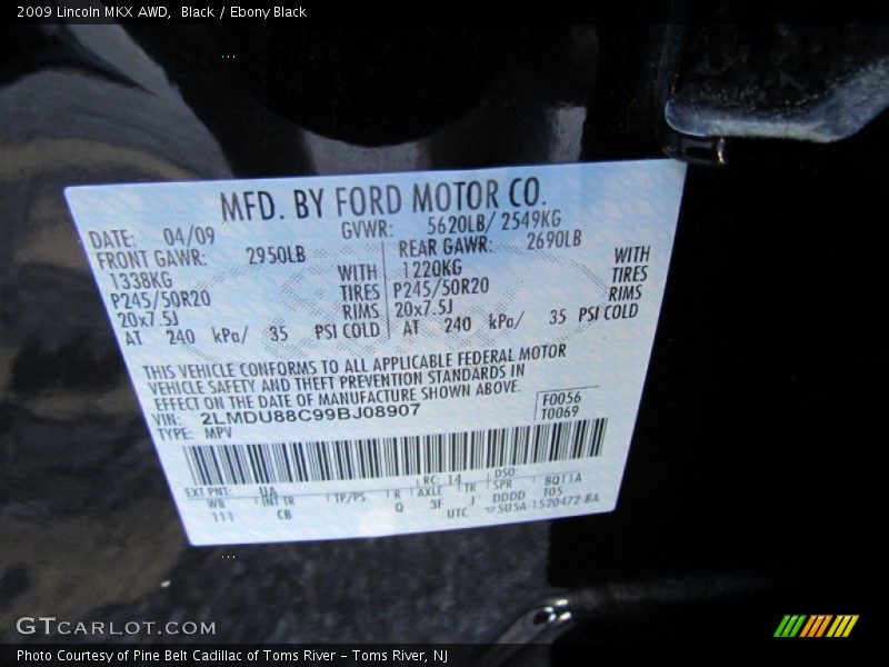 Black / Ebony Black 2009 Lincoln MKX AWD