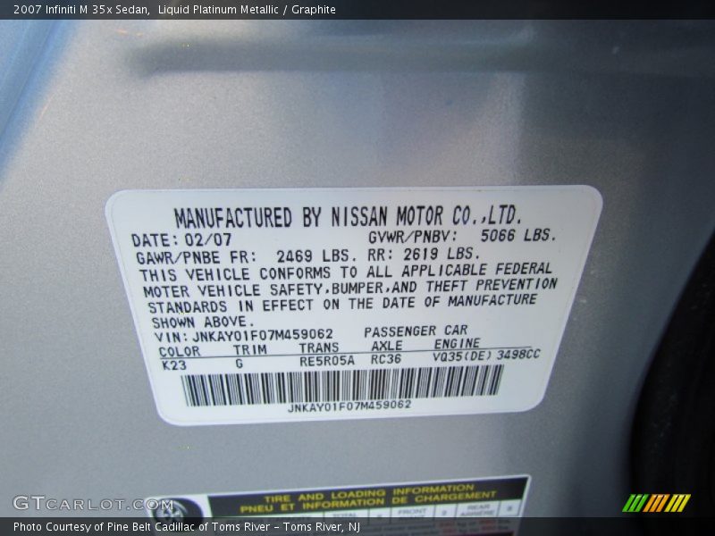 Liquid Platinum Metallic / Graphite 2007 Infiniti M 35x Sedan