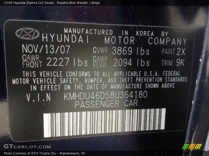 Regatta Blue Metallic / Beige 2008 Hyundai Elantra GLS Sedan