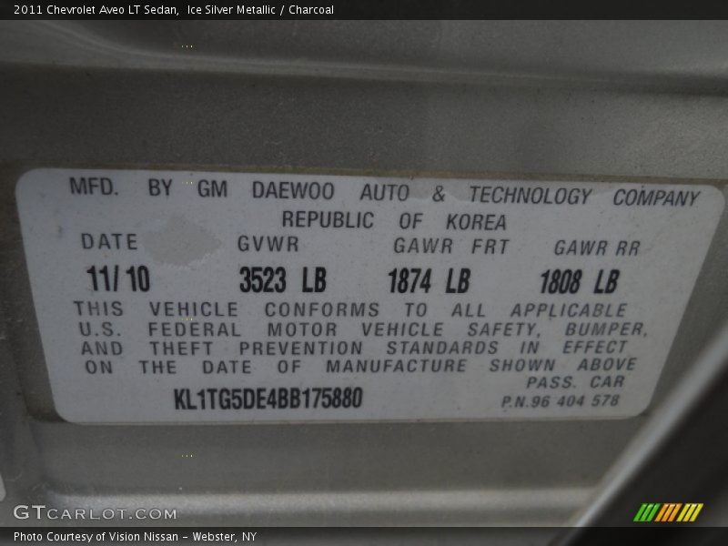 Ice Silver Metallic / Charcoal 2011 Chevrolet Aveo LT Sedan