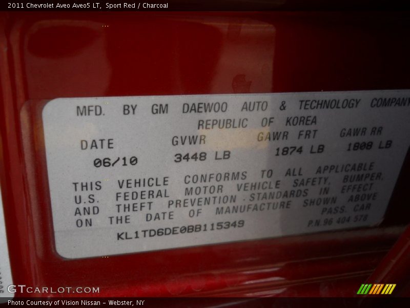 Sport Red / Charcoal 2011 Chevrolet Aveo Aveo5 LT