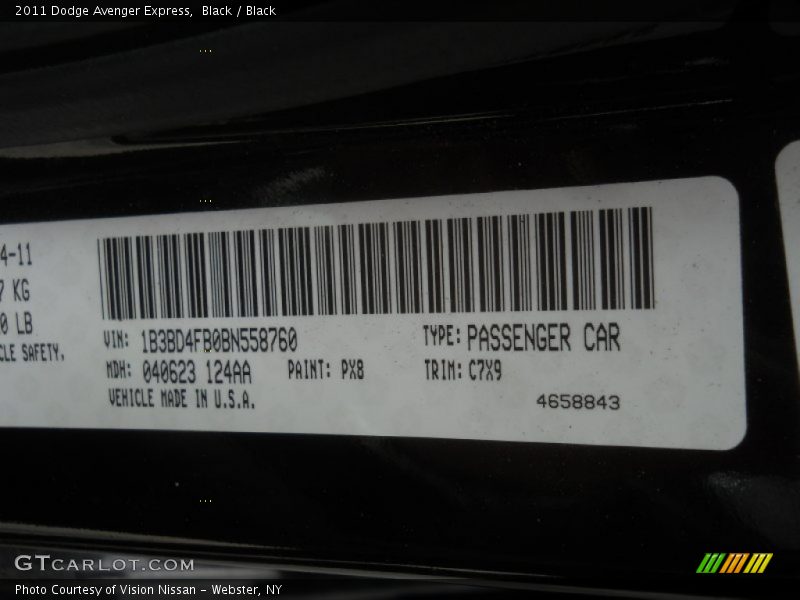 Black / Black 2011 Dodge Avenger Express