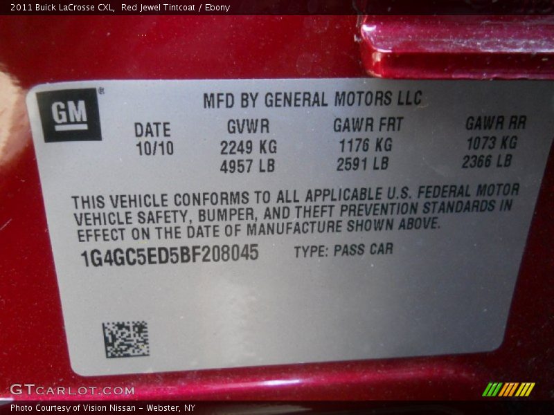 Red Jewel Tintcoat / Ebony 2011 Buick LaCrosse CXL