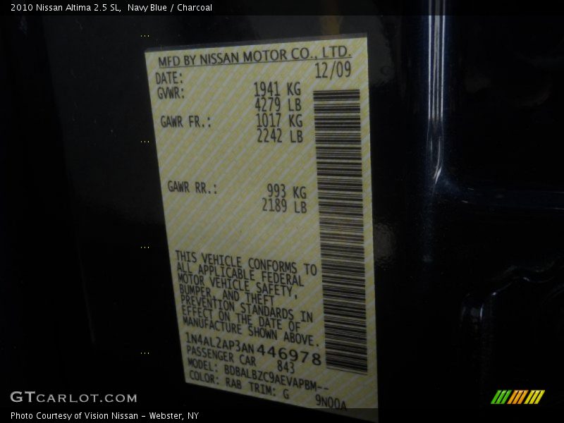 Navy Blue / Charcoal 2010 Nissan Altima 2.5 SL