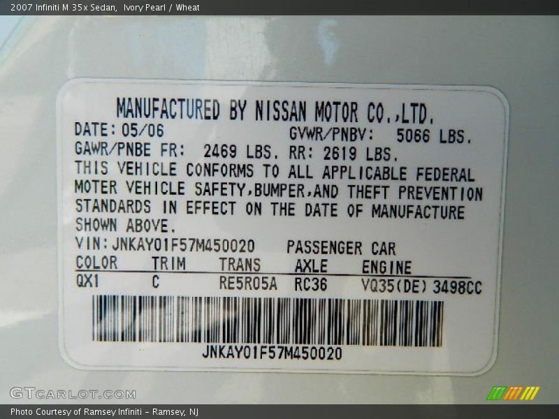 Ivory Pearl / Wheat 2007 Infiniti M 35x Sedan