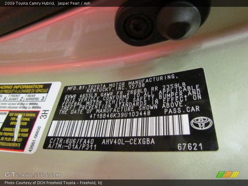 2009 Camry Hybrid Jasper Pearl Color Code 6U6