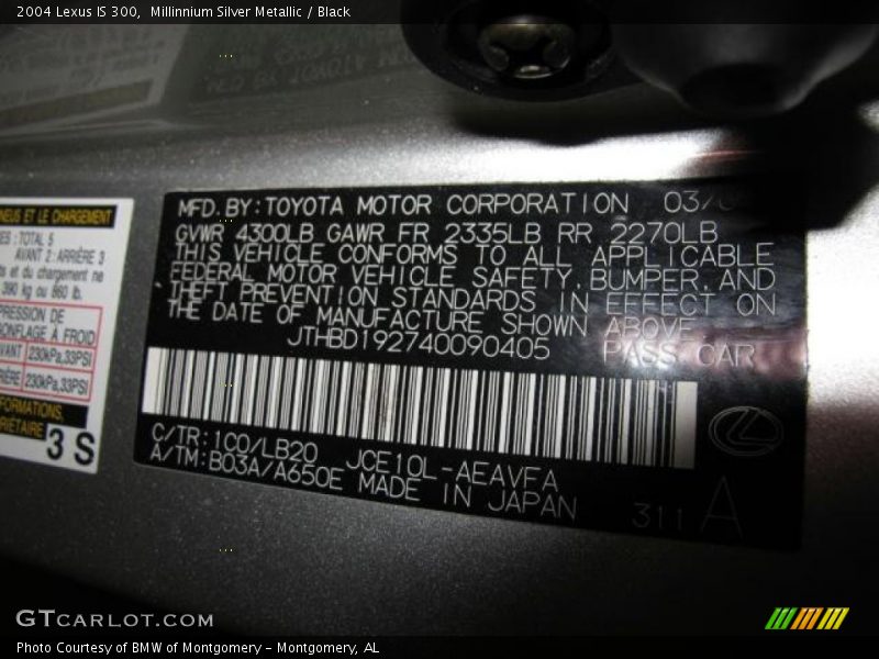 Millinnium Silver Metallic / Black 2004 Lexus IS 300