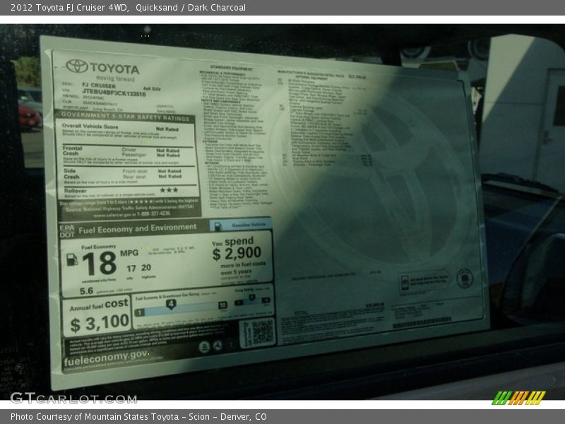 Quicksand / Dark Charcoal 2012 Toyota FJ Cruiser 4WD