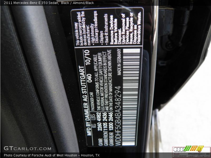 Black / Almond/Black 2011 Mercedes-Benz E 350 Sedan