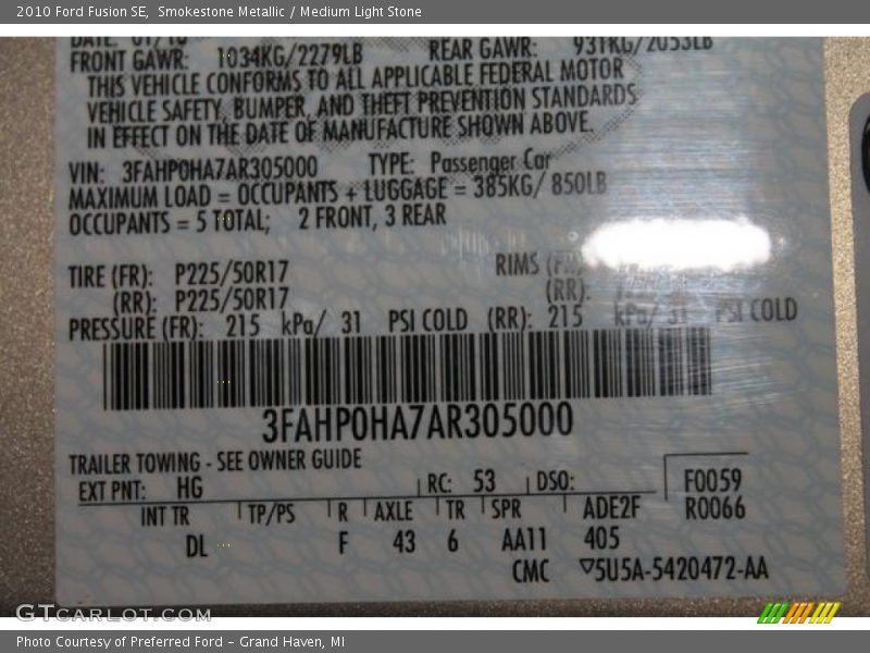Smokestone Metallic / Medium Light Stone 2010 Ford Fusion SE