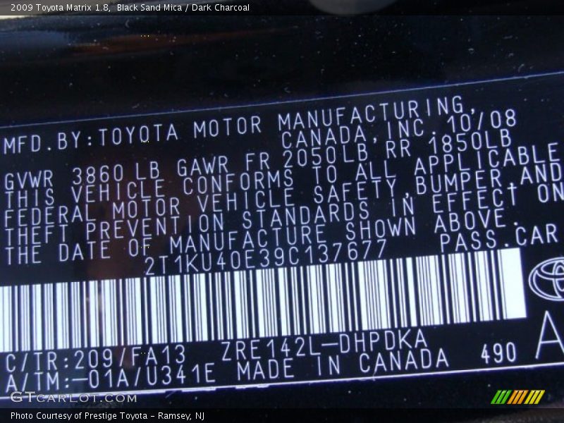Black Sand Mica / Dark Charcoal 2009 Toyota Matrix 1.8