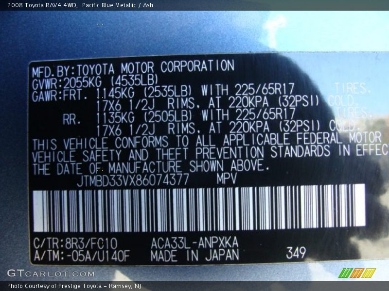Pacific Blue Metallic / Ash 2008 Toyota RAV4 4WD