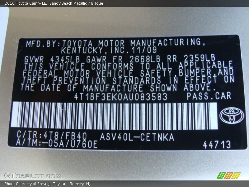 Sandy Beach Metallic / Bisque 2010 Toyota Camry LE