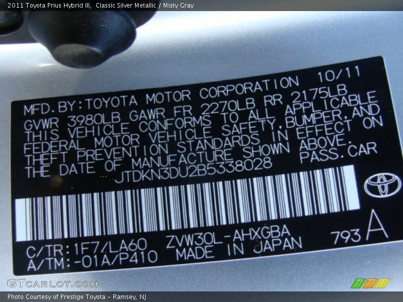 Classic Silver Metallic / Misty Gray 2011 Toyota Prius Hybrid III