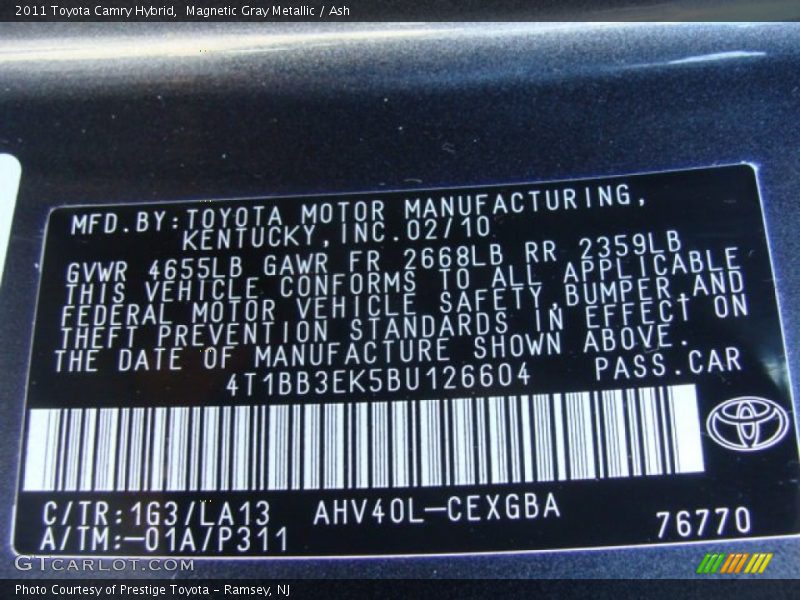 Magnetic Gray Metallic / Ash 2011 Toyota Camry Hybrid