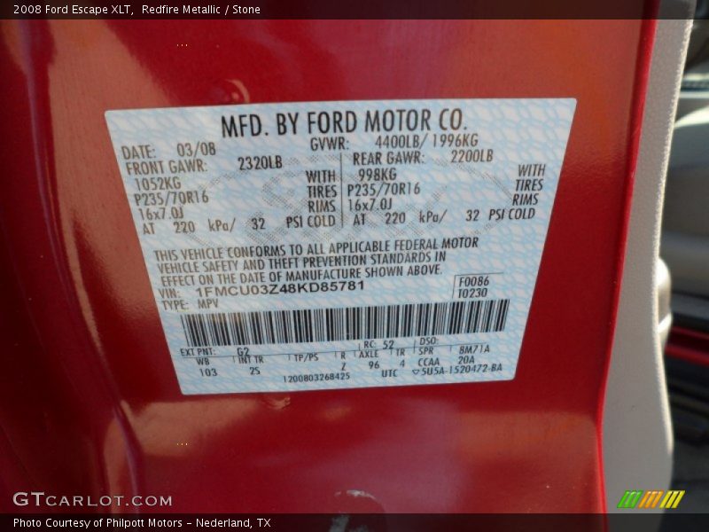 Redfire Metallic / Stone 2008 Ford Escape XLT