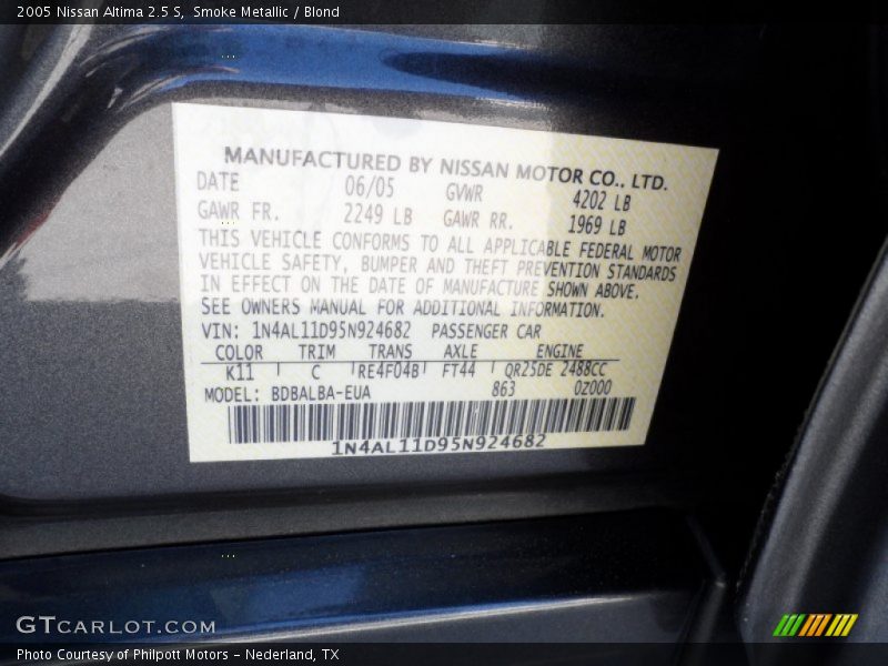 2005 Altima 2.5 S Smoke Metallic Color Code K11