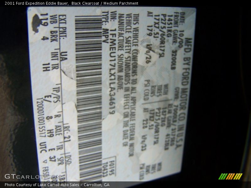 Black Clearcoat / Medium Parchment 2001 Ford Expedition Eddie Bauer