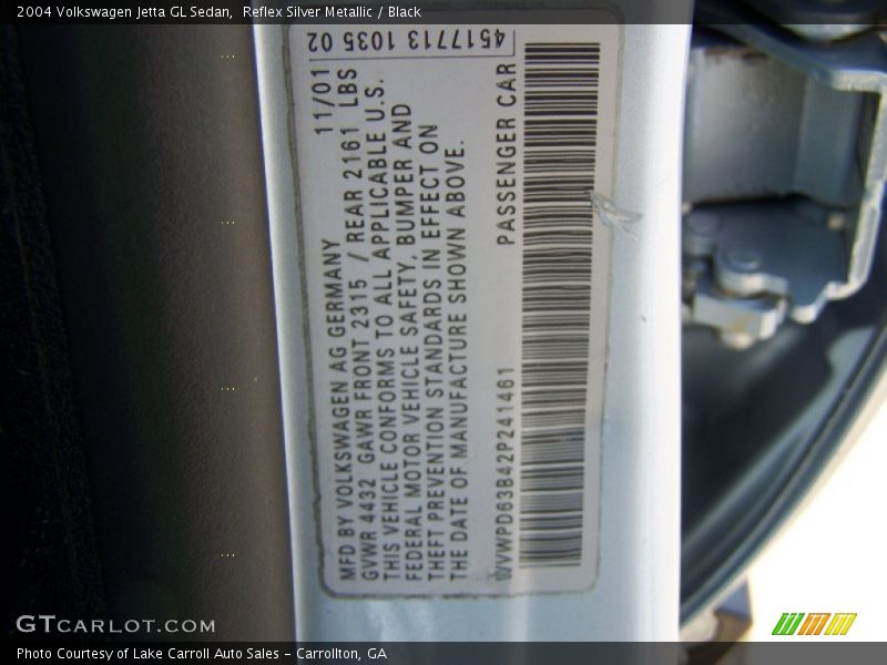 Reflex Silver Metallic / Black 2004 Volkswagen Jetta GL Sedan