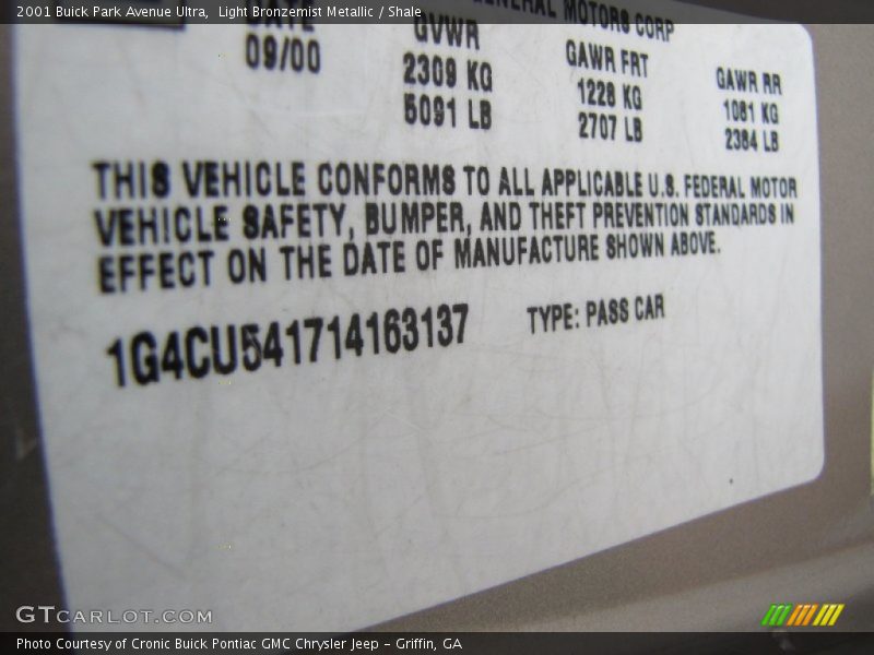 Light Bronzemist Metallic / Shale 2001 Buick Park Avenue Ultra
