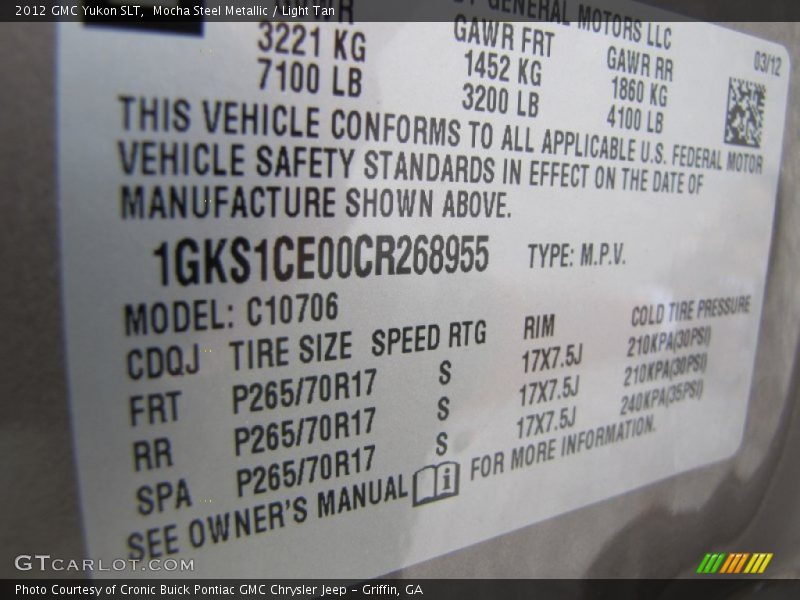 Mocha Steel Metallic / Light Tan 2012 GMC Yukon SLT