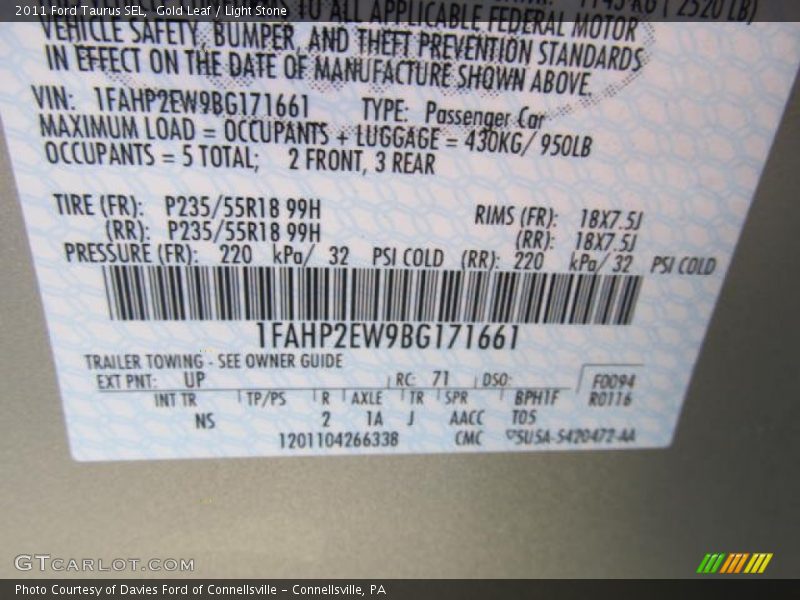 Gold Leaf / Light Stone 2011 Ford Taurus SEL