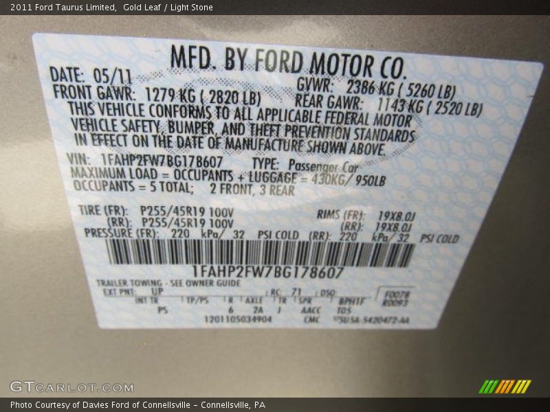 Gold Leaf / Light Stone 2011 Ford Taurus Limited