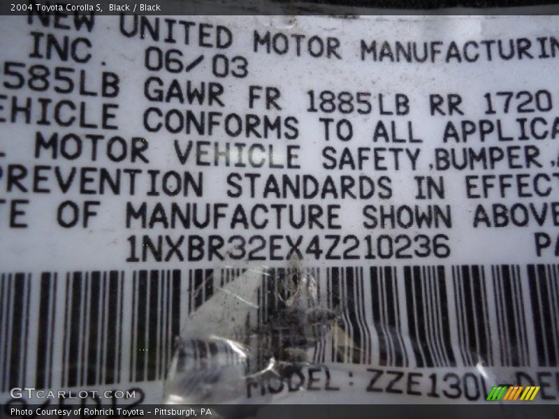 Black / Black 2004 Toyota Corolla S