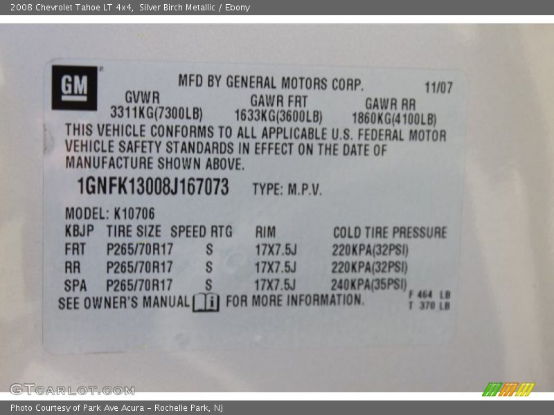 Silver Birch Metallic / Ebony 2008 Chevrolet Tahoe LT 4x4