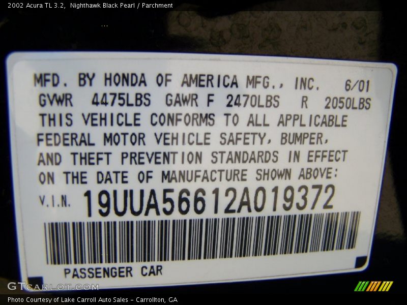Nighthawk Black Pearl / Parchment 2002 Acura TL 3.2
