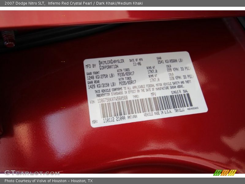 Inferno Red Crystal Pearl / Dark Khaki/Medium Khaki 2007 Dodge Nitro SLT