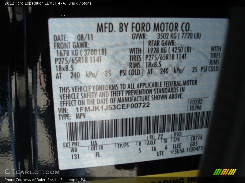 Black / Stone 2012 Ford Expedition EL XLT 4x4