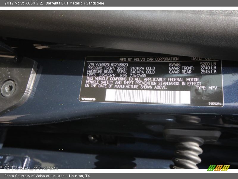 Barrents Blue Metallic / Sandstone 2012 Volvo XC60 3.2