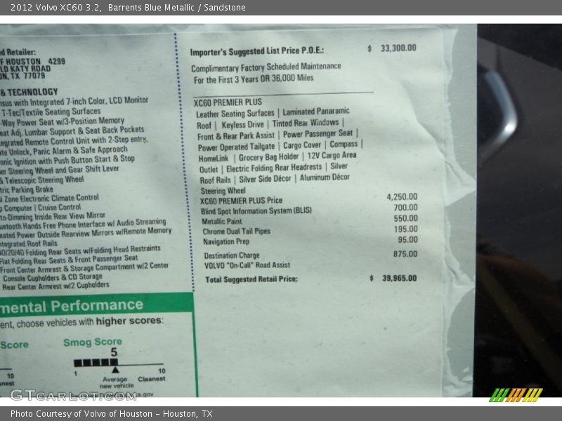 Barrents Blue Metallic / Sandstone 2012 Volvo XC60 3.2