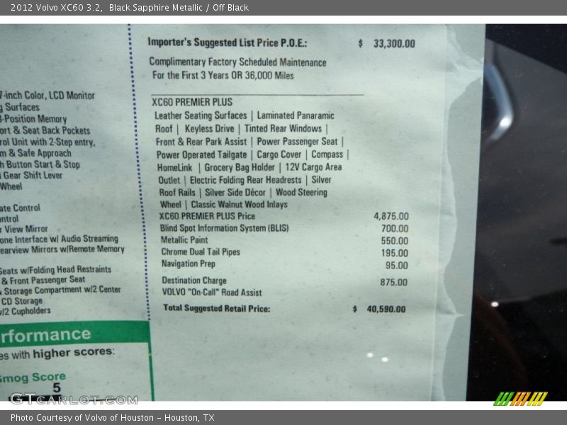 Black Sapphire Metallic / Off Black 2012 Volvo XC60 3.2