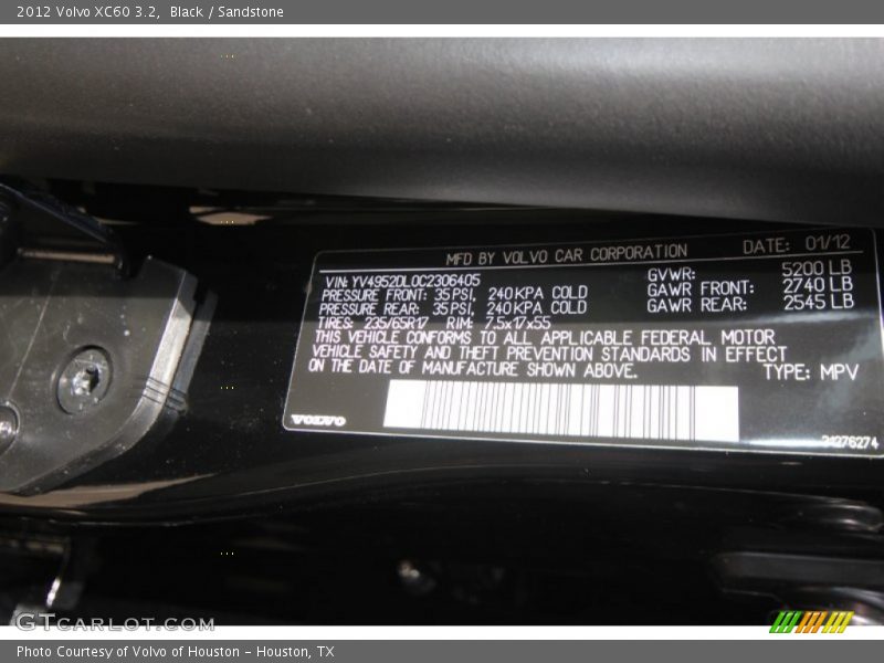 Black / Sandstone 2012 Volvo XC60 3.2
