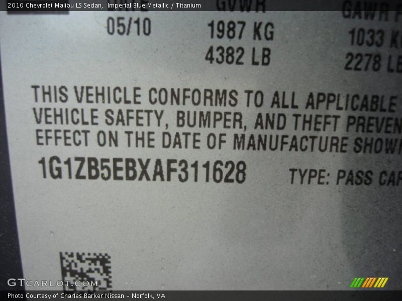 Imperial Blue Metallic / Titanium 2010 Chevrolet Malibu LS Sedan