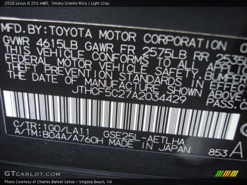 Smoky Granite Mica / Light Gray 2010 Lexus IS 250 AWD