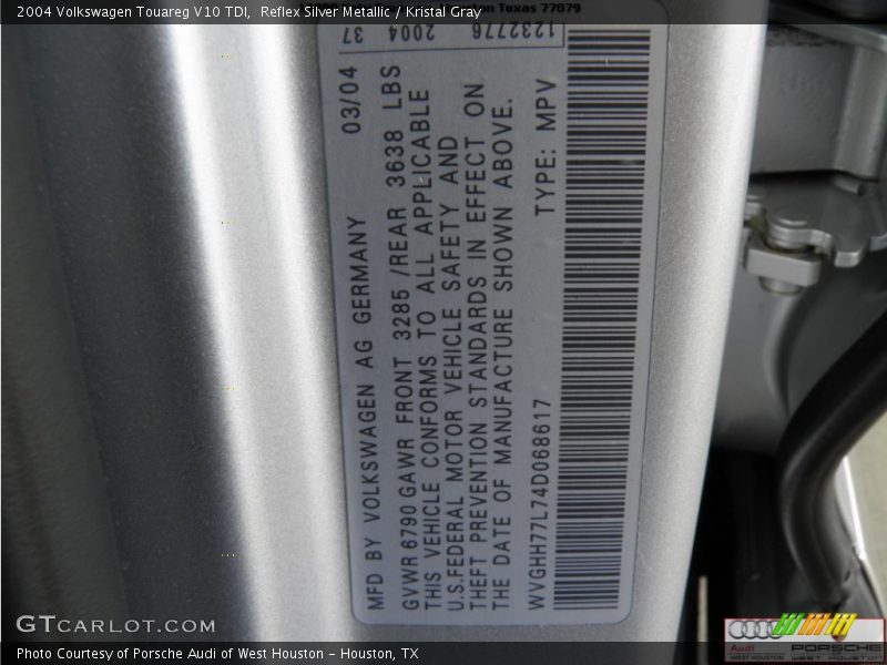 Reflex Silver Metallic / Kristal Gray 2004 Volkswagen Touareg V10 TDI