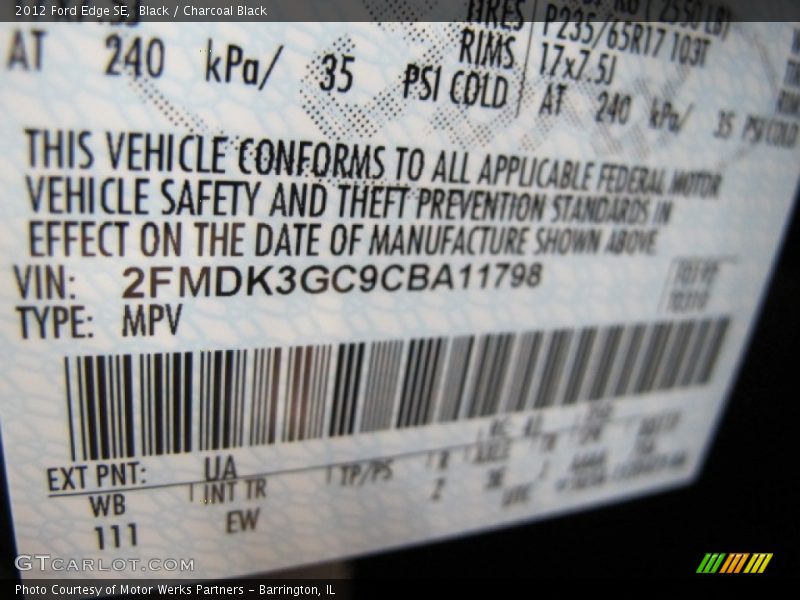 Black / Charcoal Black 2012 Ford Edge SE
